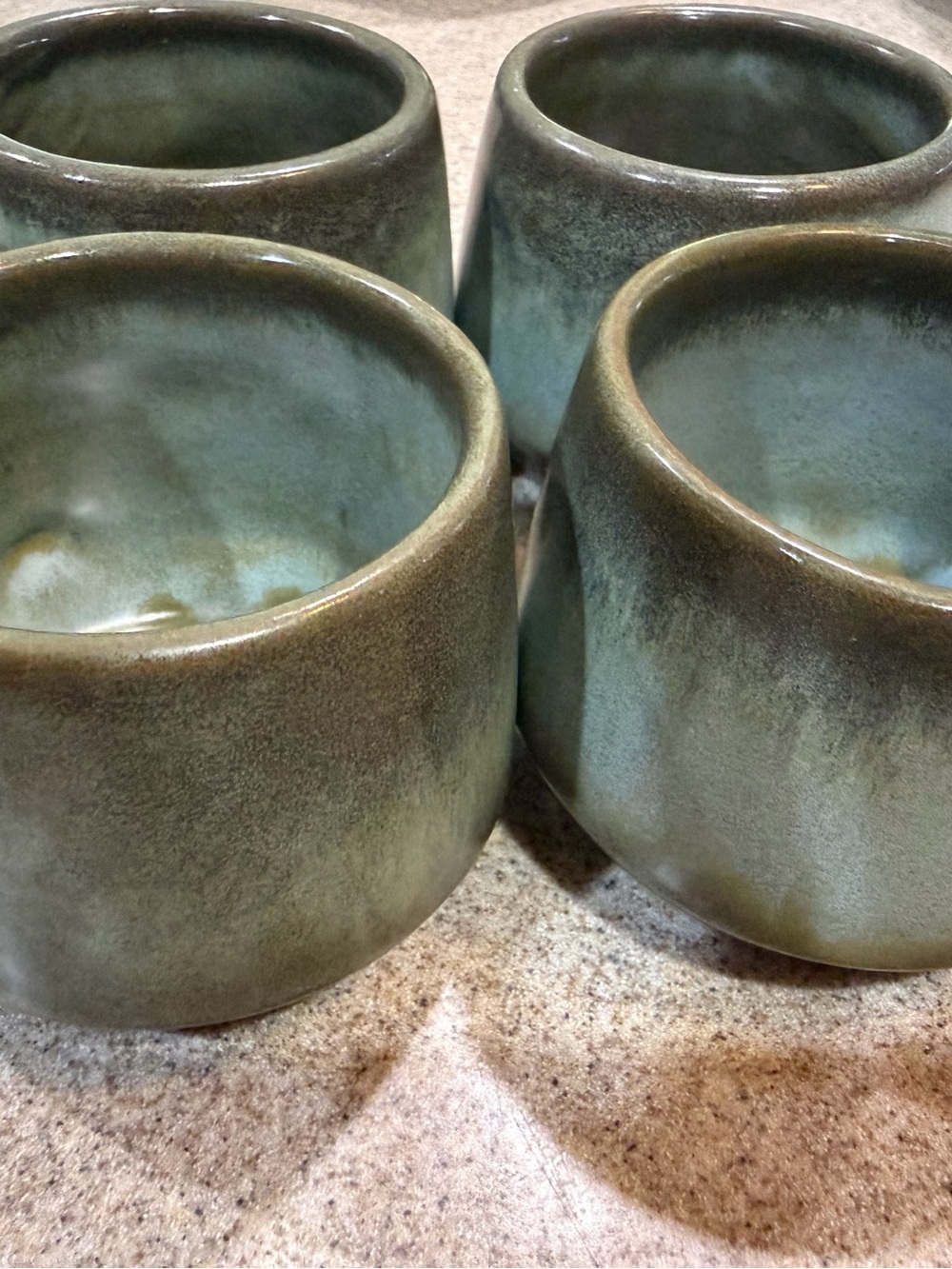 Frankoma Green Glazed Ceramic Cups — Set of 4
